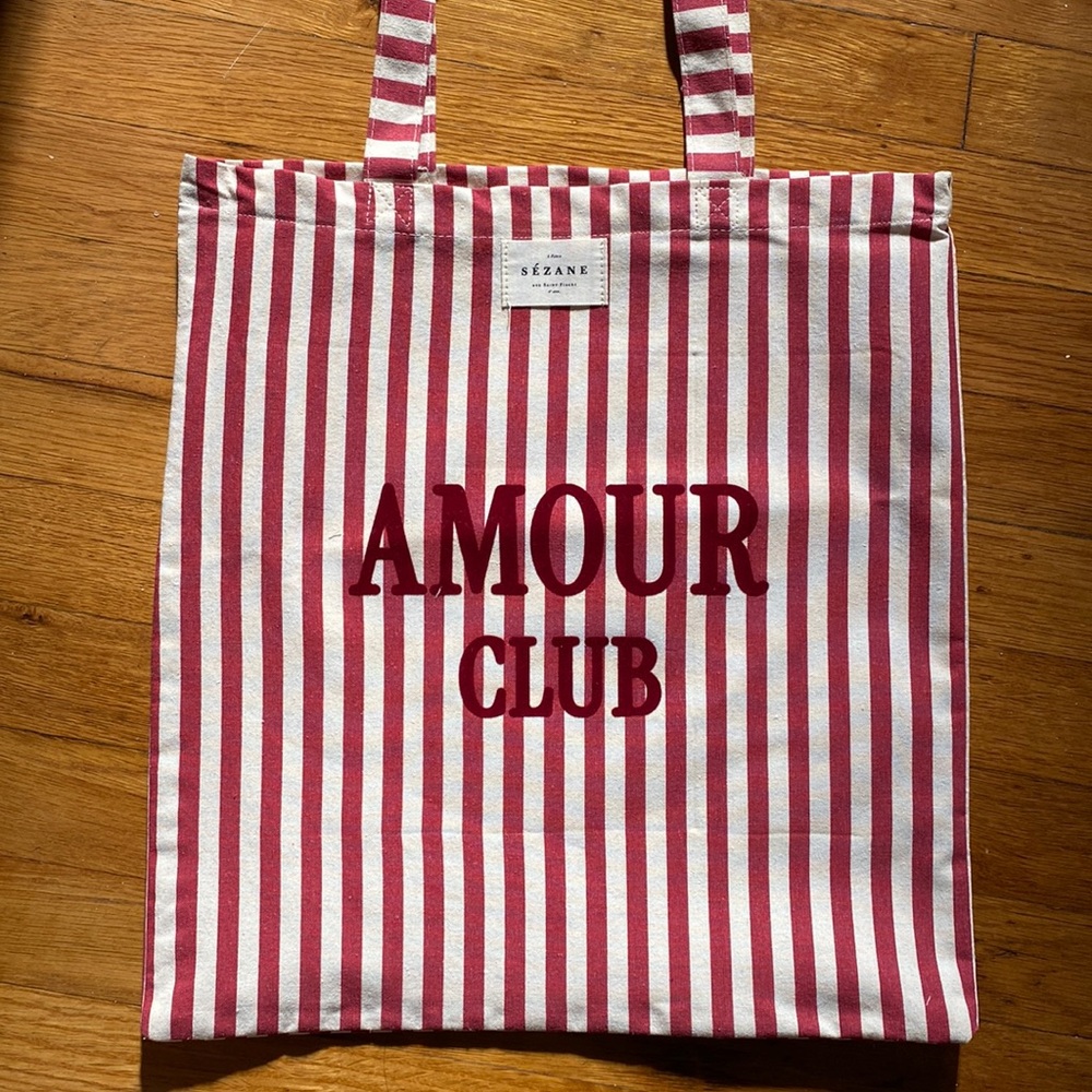 New Sézane Rouge Amour Club stripped tote
